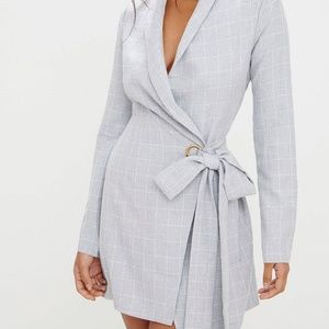 Grey checkered blazer dress